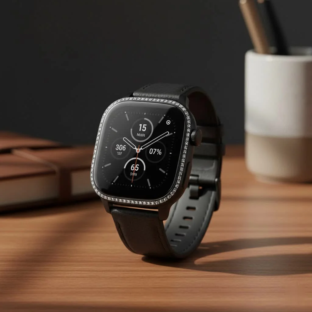 Bluetooth smart watch displaying notifications on a wrist