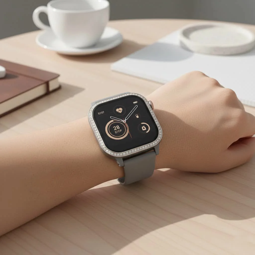Person checking notifications on a smartwatch paired with an Android phone
