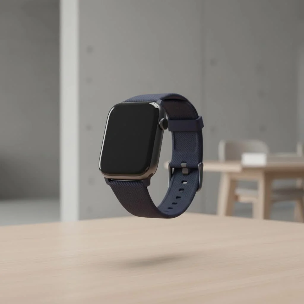 Four different smartwatches displayed on a table