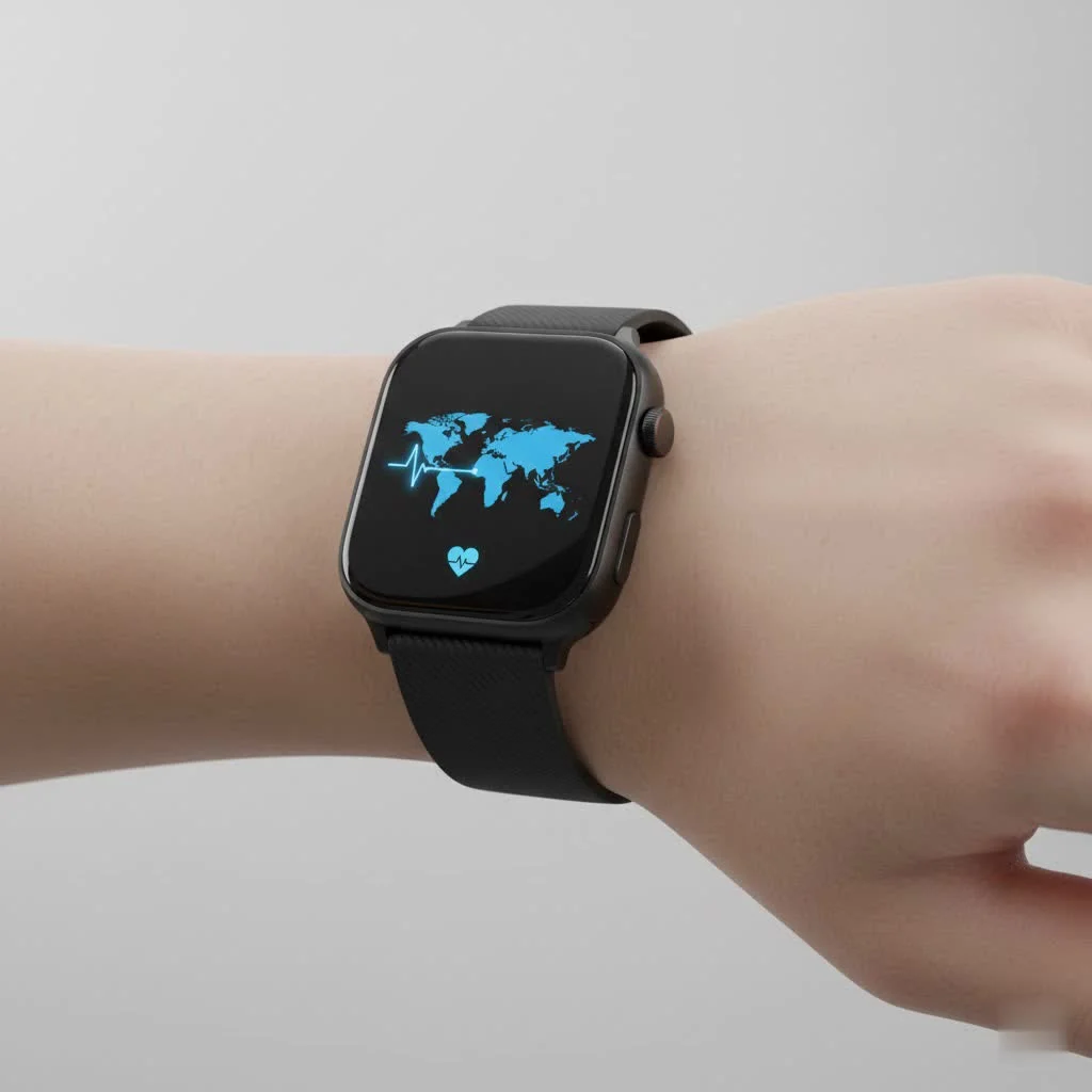 Person checking their smart watch fitness tracker during a run