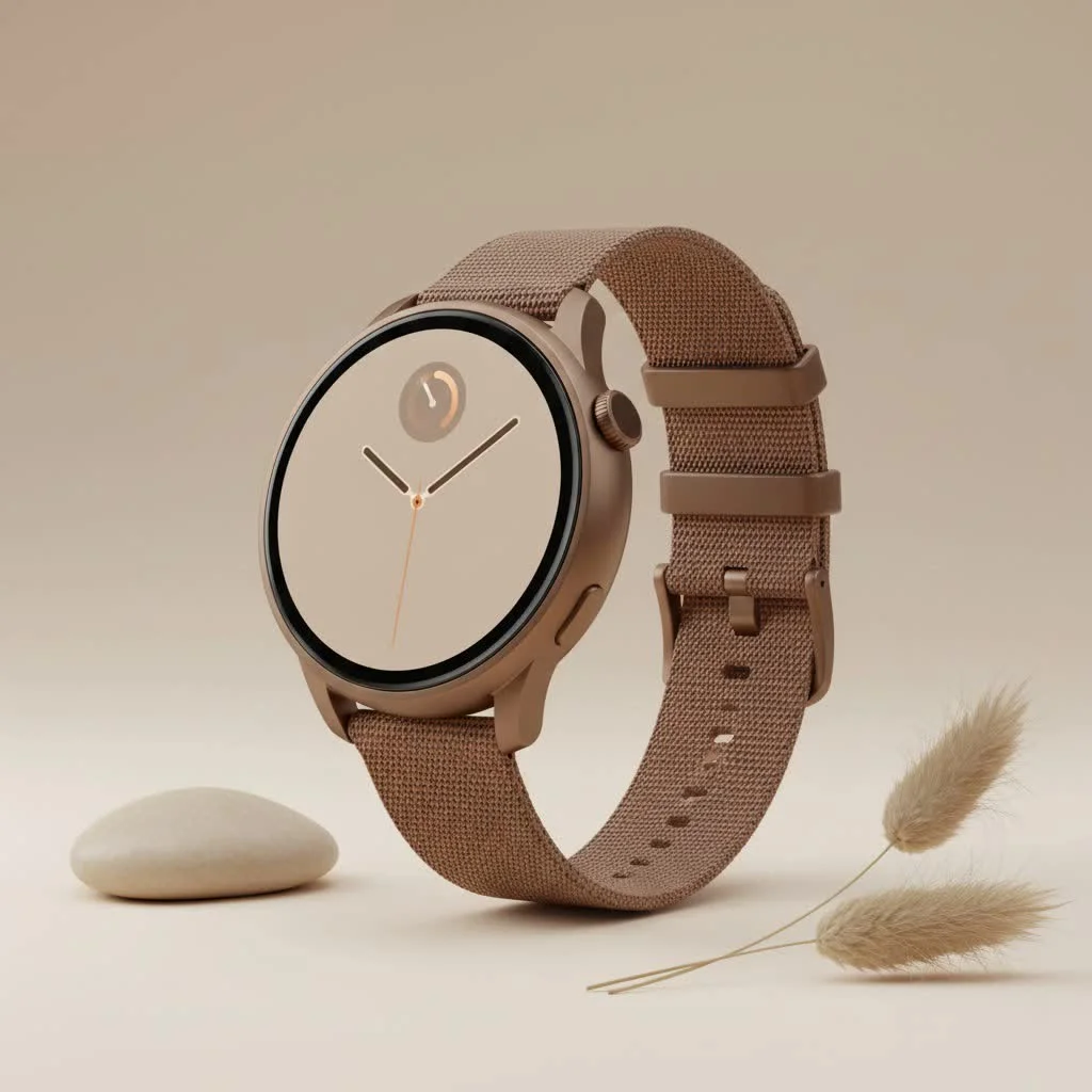 Person wearing a branded smartwatch, checking notifications