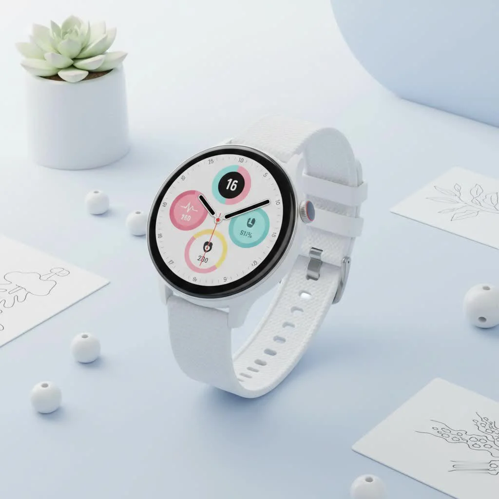 Smart bracelet watch displaying health metrics on a wrist