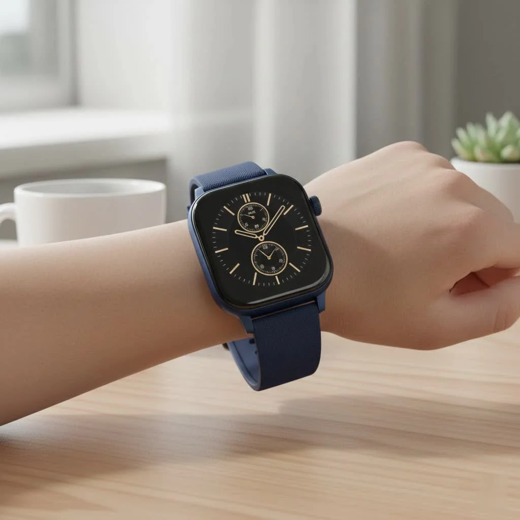 Smartwatch displaying heart rate data on a wrist
