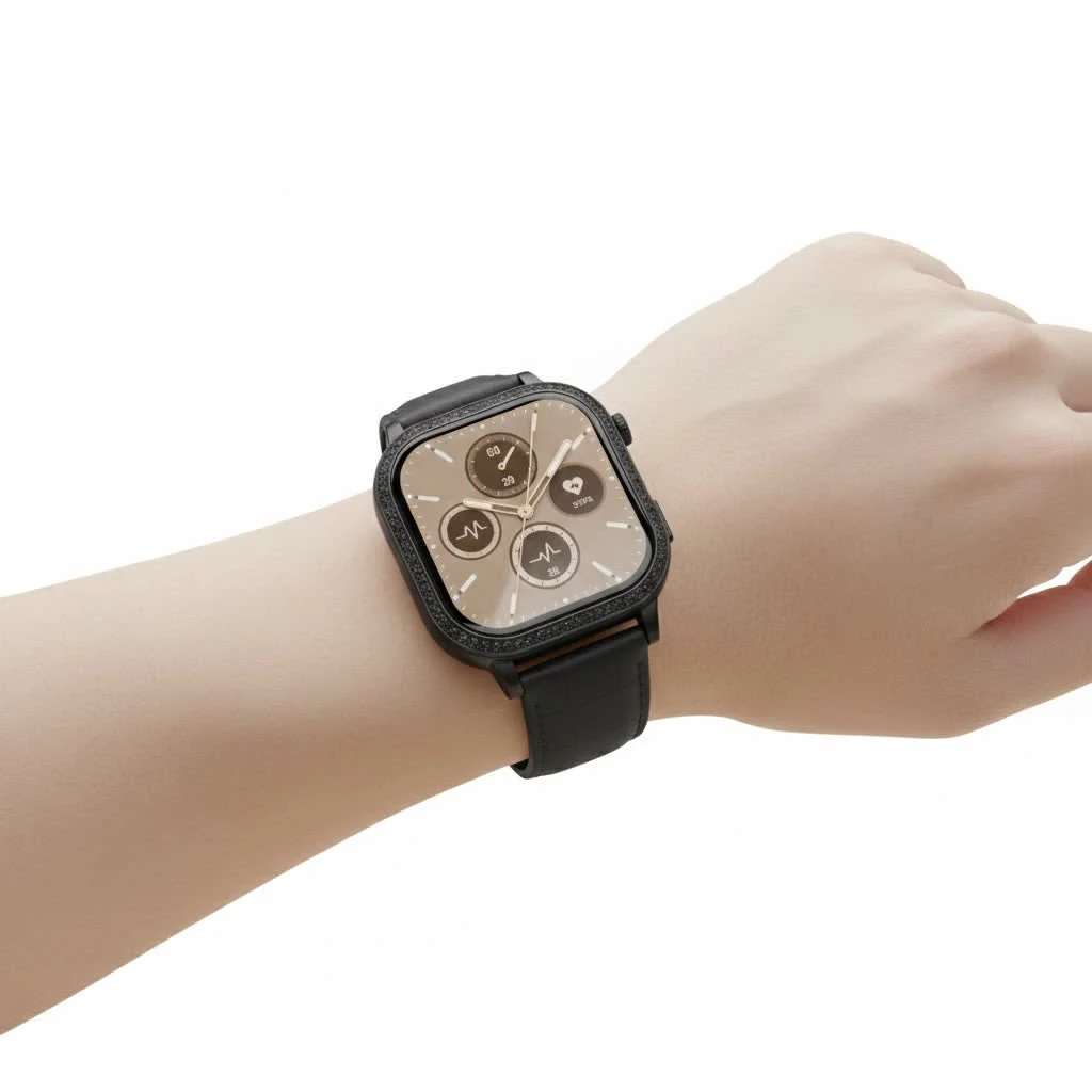 Person wearing a sleek smartwatch, checking notifications